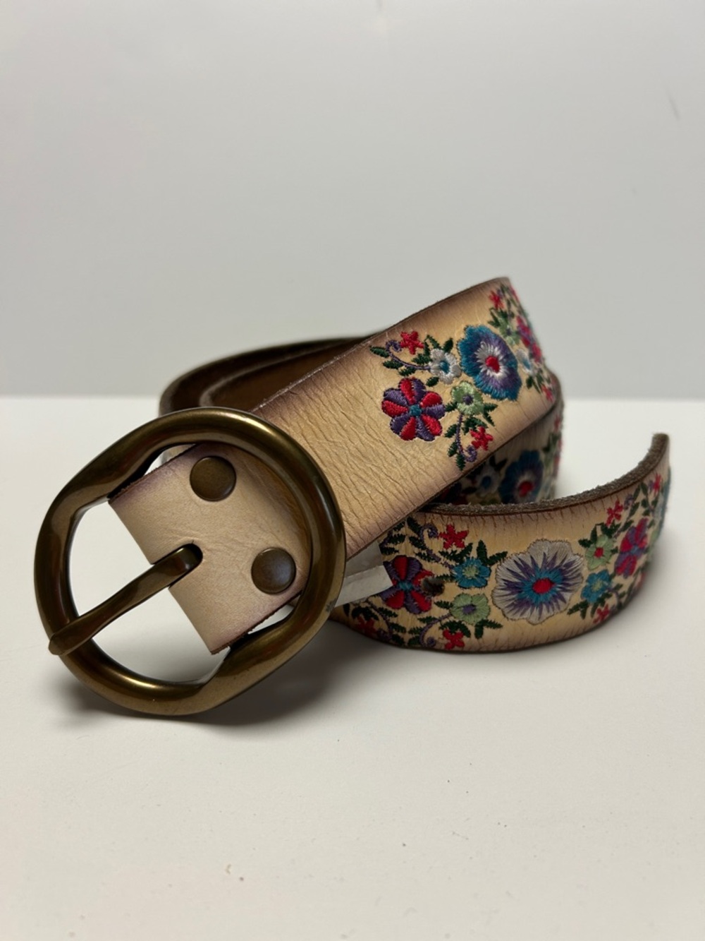 Lucky Brand Tan Leather Belt with Multicolor Floral Embroidery - Picture 3 of 7